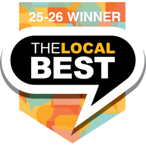 The Local Best 2025-2026 winner badge recognizing Roxi & Co as Sioux Falls' #1 pet store